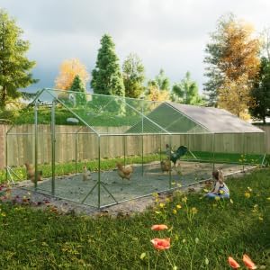 Large Metal Chicken Coop, Walk-in Chicken Run Cages with Waterproof and Anti-Ultraviolet Cover for Outside(10' L x 26 W x 6.56' H) Spire Top