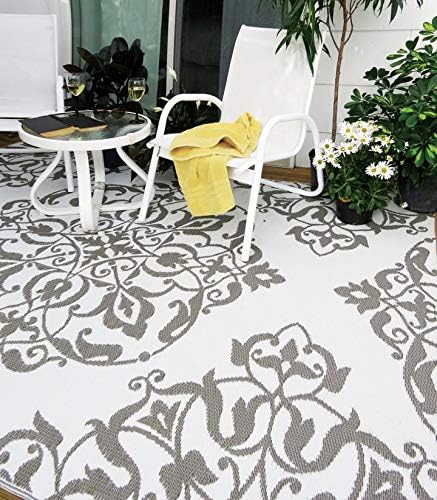 Mad Mats Traditional Outdoor Rug, Reversible Plastic Mat (5' x 8', New Wrought Iron - Cool Silver)