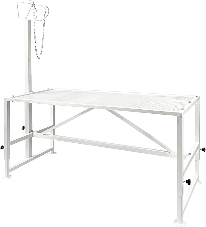 Goat Milking Stand Goat Stand Sheep Stand for Trimming Metal Livestock Stand with Adjustable Headpiece Goat Shearing Livestock Stand Height Adjustable, White