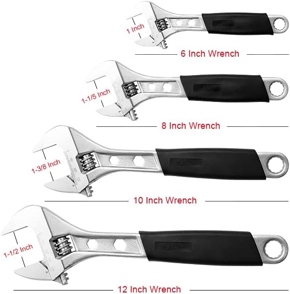 Jetech 6 Inch Adjustable Wrench with Softgrip Handle - Professional Shifter Spanner with Wide Caliber Opening