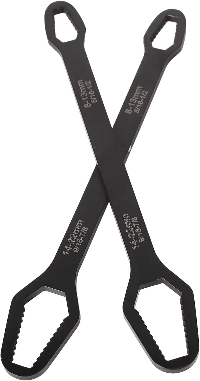 Larcele 2 Pcs8-22mm Double-ended Self-Tightening Adjustable Wrench Tools, Multi Function Wrench for Home Car Maintenance Repair ZJBS-01 (Black)