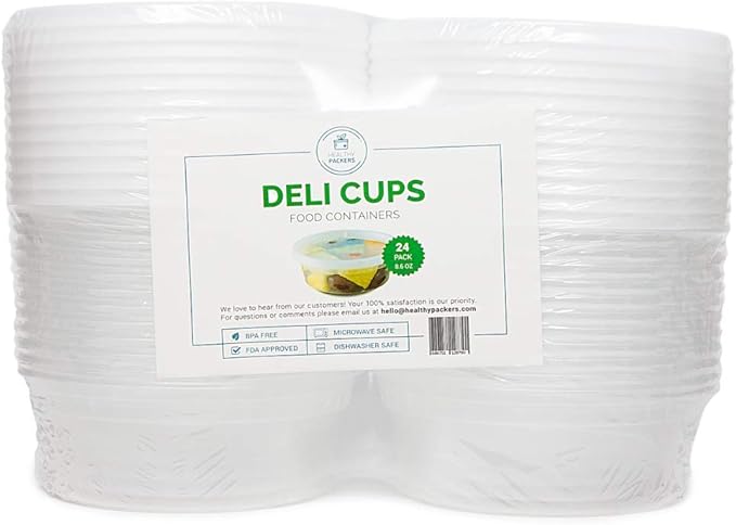 Healthy Packers Food Storage Containers with Airtight Lids (8 oz, 24 Pack) - Clear Plastic Food Storage Jars - Great for Your Slime Kit - BPA Free| Leakproof - Microwaveable - Reusable & Freezer Safe