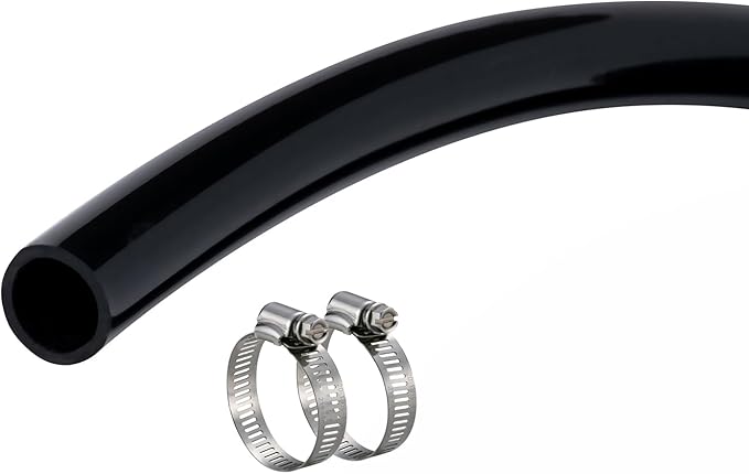 1" id - 25ft Black Vinyl Tubing Flexible PVC Tube Hybrid Hose Transfer Water Fuel Gas for Pond Fountain Garden Waterfall, Durable and Safe, with 2 Hose Clamps
