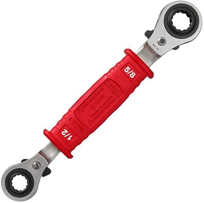 48-22-9212 for Lineman’S 4In1 Insulated Ratcheting Box Wrench, Two separate metal heads 1/2-, 9/16-, 5/8- and 3/4-Inch Sockets