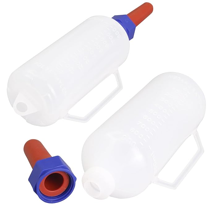 1 Quart Calf Milk Feeder Bottle Screw-On Calf Nursing Set of Bottle with Nipple & Cap,Calf Bottle Milking Feeding Livestock Tools with Replacement Nipple (1000ml Bottle with Handle)