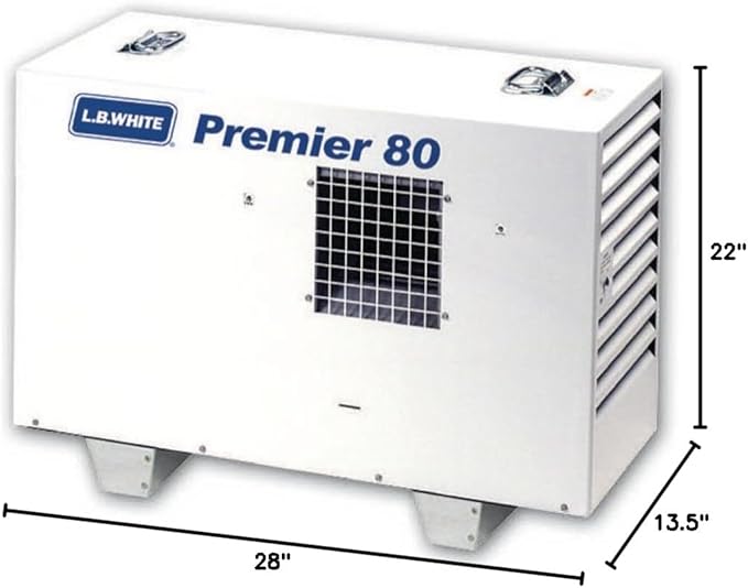 L.B. White Premier 80 DF LP Forced Air Propane Tent Heater — Ductable Portable Space Heater for Indoor, Outdoor, Parties & Commercial, 80,000 Btuh