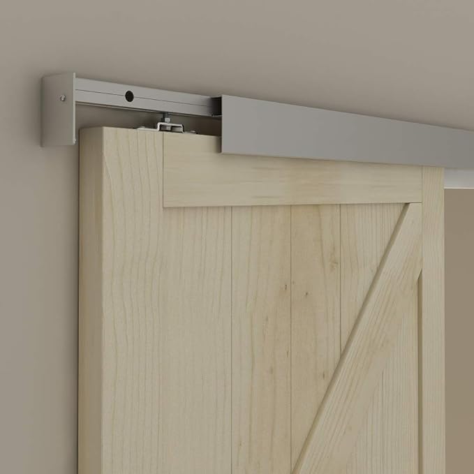 JUBEST 6FT Barn Door Sliding Hardware Track Kit, Aluminium Alloy Box Rail Hardware for Classic Modern Interior Single Wooden Door,Low Clearance