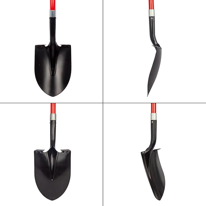 VNIMTI Heavy Duty Gardening Shovel, 56 Inch Round Blade with Fiberglass Handle (Red)