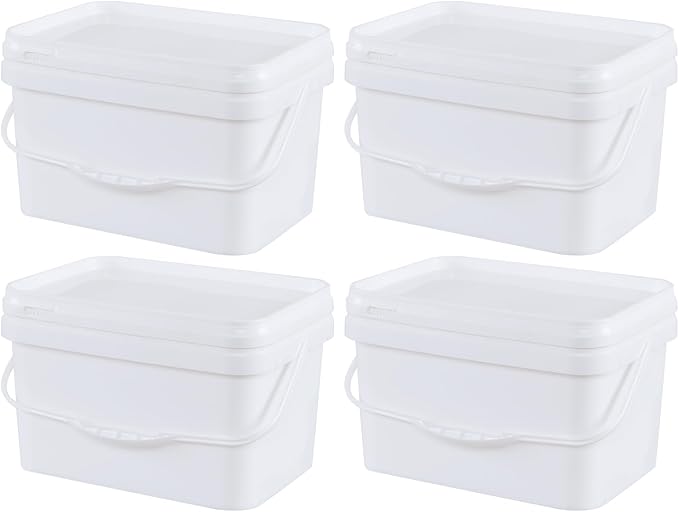 4 Packs Plastic Bucket with Airtight Lid, 3 Gallon Food Storage Bucket, White