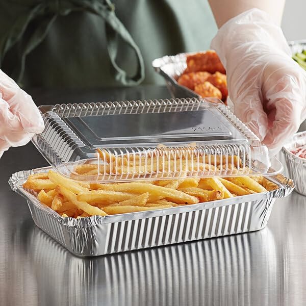 2 lb Aluminum Foil Oblong Take-Out Container with Dome Lid, Silver, 7.25 x 4.75 x 2.125 Inches, Stackable, Freezer Safe, Recyclable, 250 per Case
