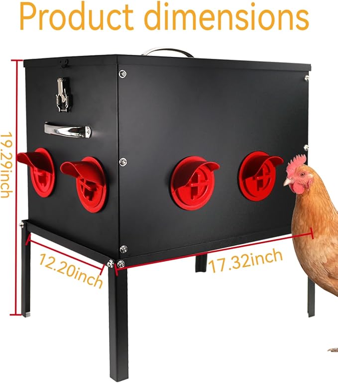 Automatic Chicken Feeder –45LB 8 Feeding Ports,Large Metal Chicken Feeders - No Waste Poultry Feeder with Locking Lid and Legs for Inside Coops