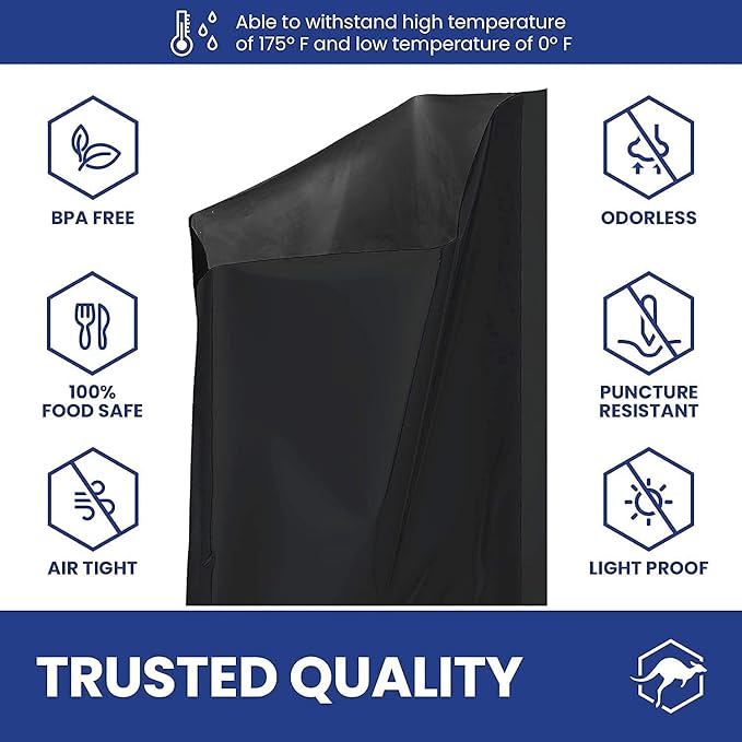 Wallaby 75 Count 1-Gallon Mylar Bags with 400cc Oxygen Absorbers, 10 Mil Total Thickness Long-Term Food Storage Pouches, 10x14 Heat-Sealable Airtight Packaging - Matte Black