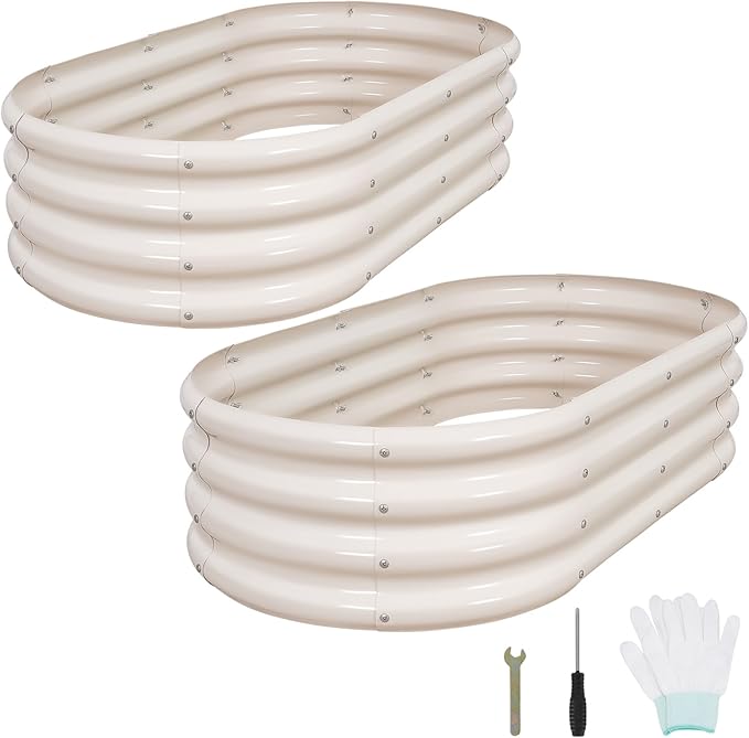 1MORE Galvanized Raised Garden Bed- Planter Garden Boxes Outdoor, Raised Beds for Gardening, 4x2x1ft Metal Garden Bed Kit for Vegetables Flower, Planter Raised Beds with Tools.White-2pack