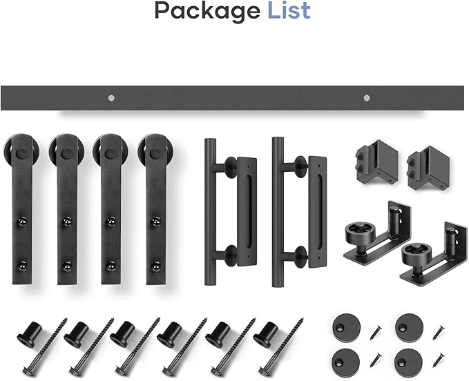 EaseLife 8 FT Double Sliding Barn Door Track and Handle Hardware Kit,Straight Pulley,Slide Smoothly Quietly,Easy Install (8FT Track Kit for 20"~24" Wide Double Door)
