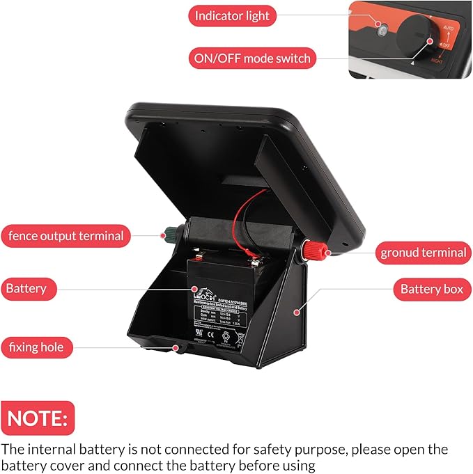 Andmon MINI250 Solar Electric Fence Charger with Day or Night Mode, 0.18Joule Portable Solar Fence Charger