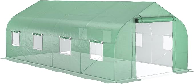 Outsunny 20' x 10' x 7' Walk-in Greenhouse, Tunnel Green House with Zippered Mesh Door and 6 Mesh Windows, Gardening Plant Hot House with Galvanized Steel Frame, Green