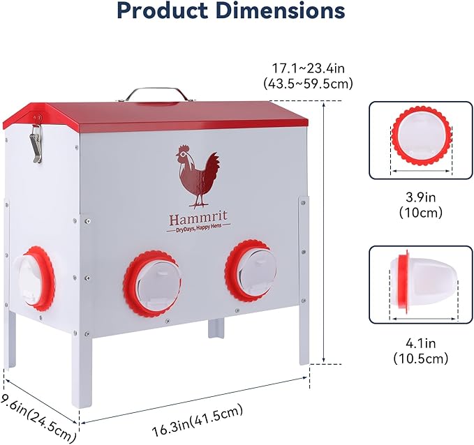 40 lb Large Automatic Chicken Feeder - 6 Feeding Ports, Anti-Waste Design,Height-Adjustable & Secure Locking Lid, Outdoor Rustproof Metal Chicken Feeder Feed Box for Poultry & Backyard