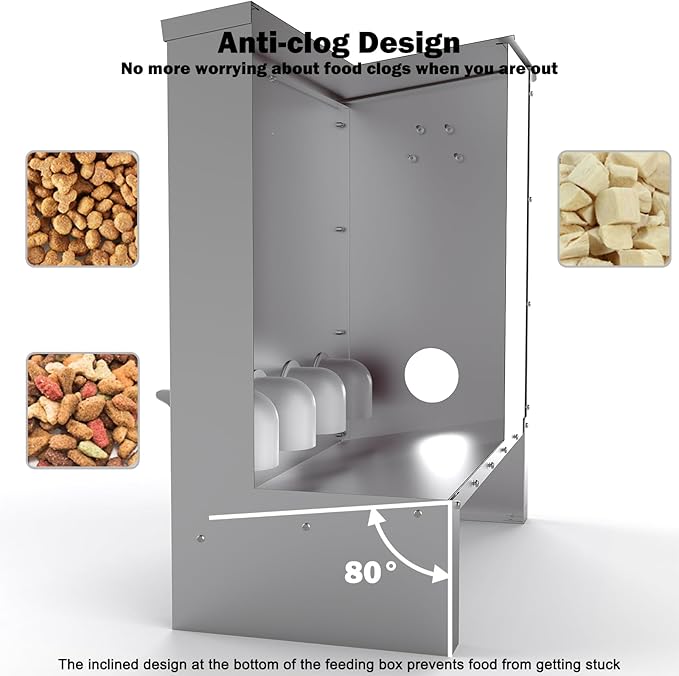 Metal Chicken Feeder Large Capacity 85lbs Automatic Metal Rat Proof Chicken Feeders No Waster Weatherproof Poultry Feeder for Chickens, Geese, Ducks, Turkeys, Quails (6-Port)