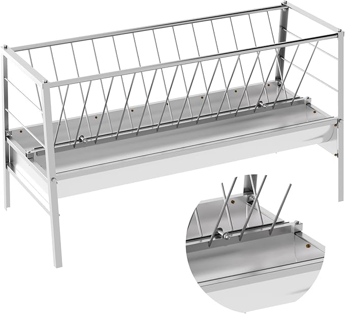99 Gallon Pasture Hay Feeder, 2 in 1 Galvanised Steel Goat Hay Feeder with Deeper Feeding Pan for Goat Sheep Horse, Detachable Livestock Feeder Ease of Assembly in Farm Outdoor, Silver