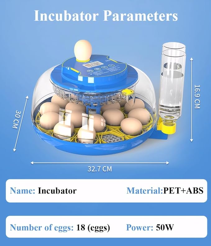 Incubators for Hatching Eggs,18 Egg Incubator with Egg Candler,Automatic Egg Turner,Automatic Temperature and Humidity Control,Record Hatching Day,for Chickens, Duck, Goose, Quail Eggs
