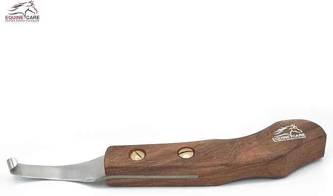 Equine Care Right-Handed Hoof Knife – Ultra-Sharp J2 Steel Blade | Professional Farrier Hoof Knife & Horse Hoof Trimmer | Ergonomic Wooden Handle for Horses & Livestock Hoof Care