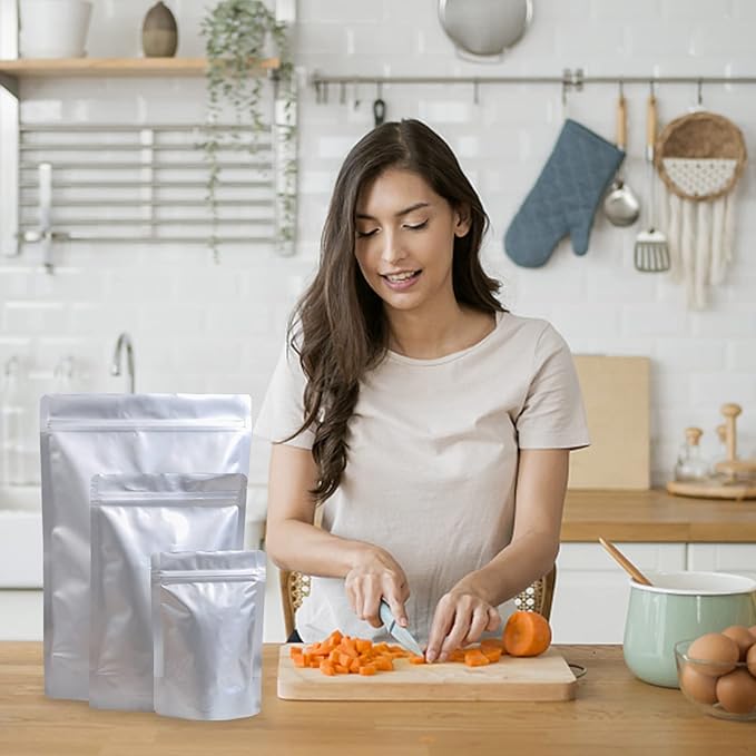 50pcs Mylar Bags for Food Storage With Oxygen Absorbers, 15 Mil Extra Thick Mylar Bags, 4 Size Set(5 Gallon, 2 Gallon, 1 Gallon, 1 Quart)2500cc and 400cc Oxy-Sorb (Individually Sealed)