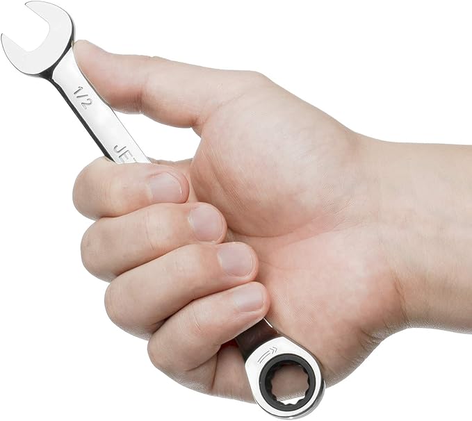 Jetech 1/2 inch Ratcheting Combination Wrench, Industrial Grade Gear Spanner with 12-Point Design, 72-Tooth Ratchet, Forged and Heat-Treated Cr-V Steel, SAE