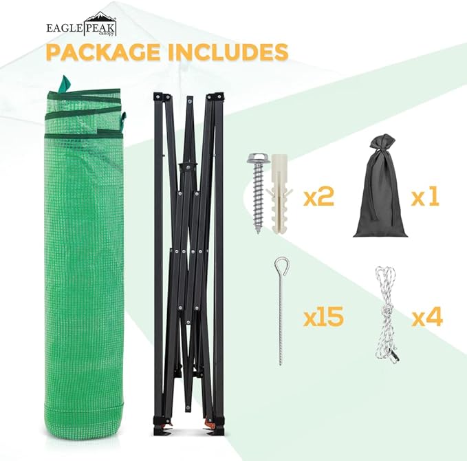 EAGLE PEAK Instant Pop-up Greenhouse, Indoor Outdoor Plant Gardening Green House, Roll-Up Zipper Doors and Side Windows, Lean-to 9x4 ft, PE Cover, Green/Clear