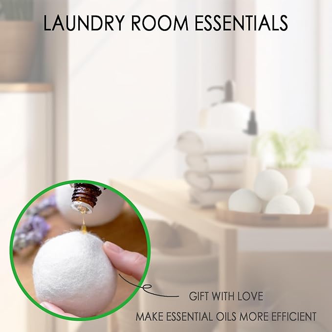 Wool Dryer Balls, 3 Count XL Dryer Lint Balls, Reusable Premium Natural Fabric Softener, Efficiently Add Essential Oils Instead of Dryer Sheets, Laundry Room Organization Essentials
