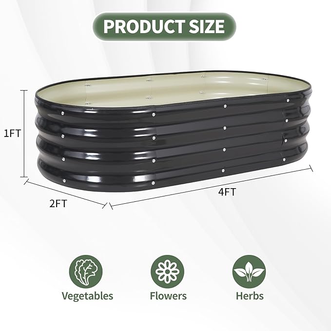 1MORE Galvanized Raised Garden Bed- Planter Garden Boxes Outdoor, Raised Beds for Gardening, 4x2x1ft Metal Garden Bed Kit for Vegetables Flower, Planter Raised Beds with Tools.Gray-2pack