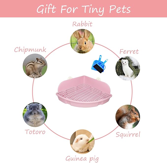 PINVNBY Large Rabbit Litter Box Small Animal Cage Toilet Pet Potty Bunny Corner Litter Box Trainer Bigger Pan Fan Shape Litter Boxes for Adult Ferret Guinea Pigs Chinchilla Galesaur (Pink)