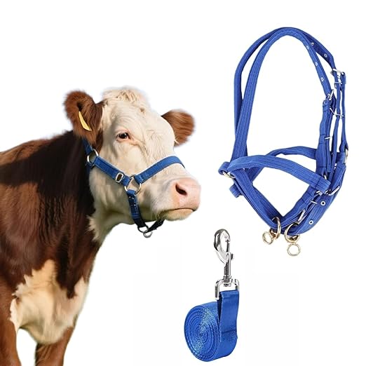 Nylon Livestock Halters for Cattle,Adjustable Cow & Calf Halter with Lead Rope - Durable Nylon Livestock Halter for Miniature Horses, Donkeys, Goats, Foals