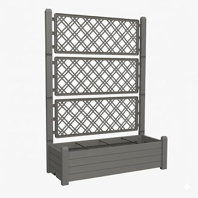 5.3' Tall Raised Garden Bed with Trellis, Outdoor Resin Plant Stand Planter Box with Drainage Plug for Veg/Fruits/Herb/Flower Best Choice for Backyard, Patio, Balcony (Coffee, 3 Pack)