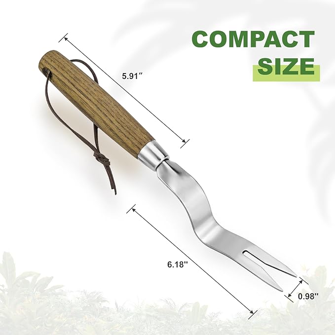 Weed Puller Tool, Hand Weeder with Good Leverage for Easy Pulling Weeds, Heavy Duty Stainless Steel Dandelion Puller Tool, Weed Digger Fork with Comfortable Wood Handle for Removal Dandelion crabgrass