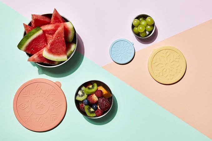 Everusely - Stainless Steel Containers with Lids - Set of 5, Bright Collection - Leakproof Stainless Steel Food Containers - Nesting Snack Holders - Metal Lunch Box - Portable & Reusable Meal Kit