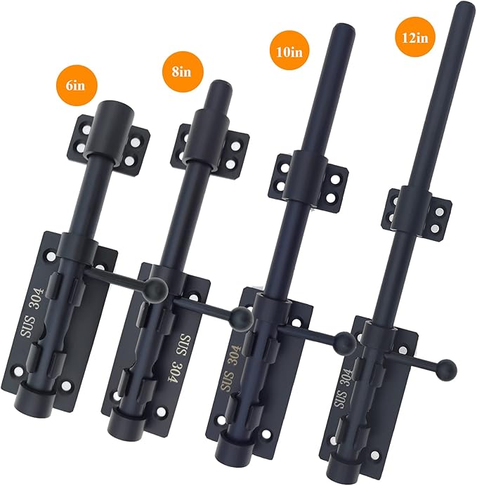 12in Slide Bolt Gate Latch 304 Stainless Steel Barrel Bolt Latch Heavy Duty Door Security Lock Thickened Door Latches Hardware with Mounting Screws for Barn Fence Shed Basement