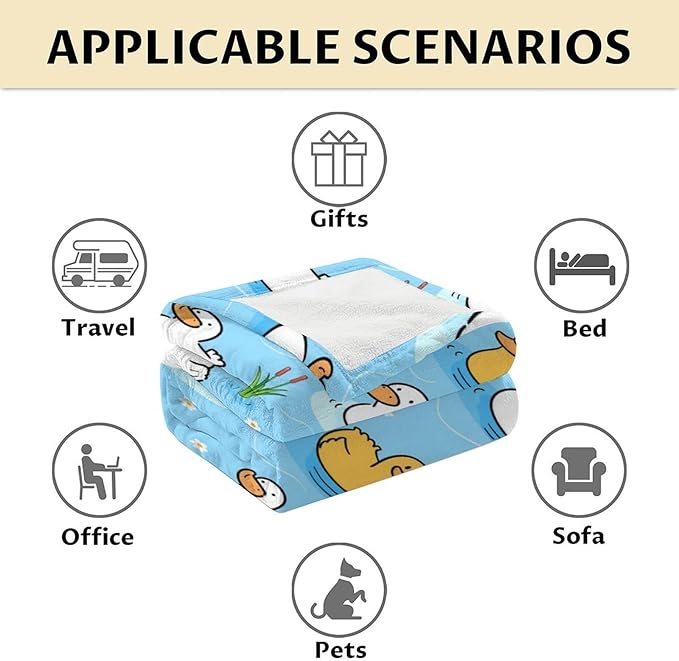 Duck Throw Blanket - Soft, Fuzzy & Warm - 30x40 Inches Lap Size Blanket for Couch, Office - Blue Cute Throw Gift for Girls, Boys