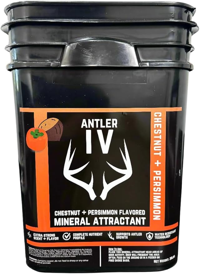 Antler IV Mineral Attractant, 5.5lbs or 30lbs, Highly Attractive Chestnut and Persimmon Flavor and Scent (30lbs)