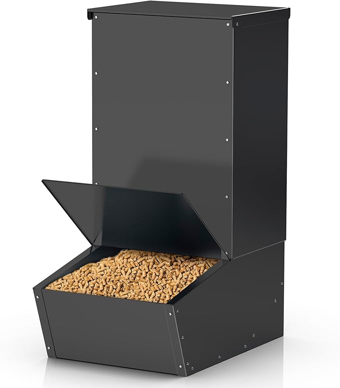 Hog Feeder, 2.5 Bushels Capacity, Heavy Duty Galvanized Steel Single Door Pig Feeder, Moisture Proof Piglet Creep Feeder, All Nuts Pre-Installed, Black