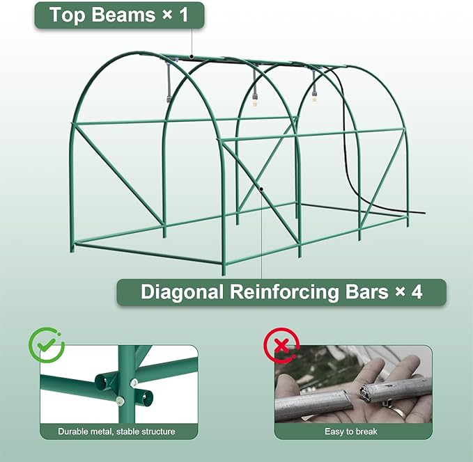Greenhouse with Watering System, 12x7x7 Outdoor Greenhouse with 6 Mesh Windows and 1 Door, Easy Water and Irrigate Plants Green House (Green, 12x7x7 ft w/ Irrigation System)
