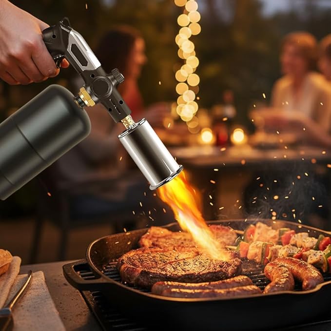 Powerful Butane Torch for Cooking & Grilling - Adjustable Culinary Torch for Sous Vide Searing, BBQ, Creme Brulee, and Campfire Starter (Tank Not Included)
