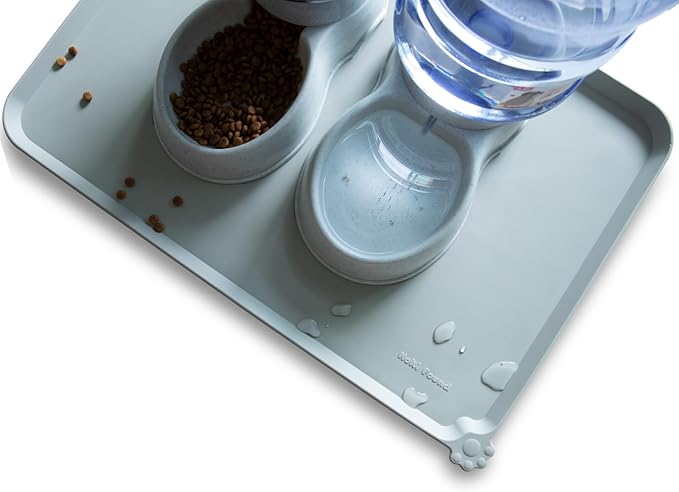 Hoki Found Large Silicone Pet Food Mats Tray - Non Slip Pet Dog Cat Bowl Mats Placemat - Dog Pet Cat Feeding Mat - Waterproof Dog Cat Food Mats -Pet Water Mats for Floors - Battleship