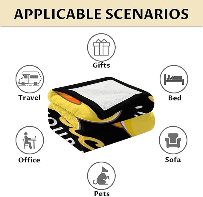 Personalized Duck Throw Blanket - Soft, Fuzzy & Warm - 60x80 Inches Twin Size Blanket for Bed, Couch - Black Cute Throw Gift for Girls, Boys