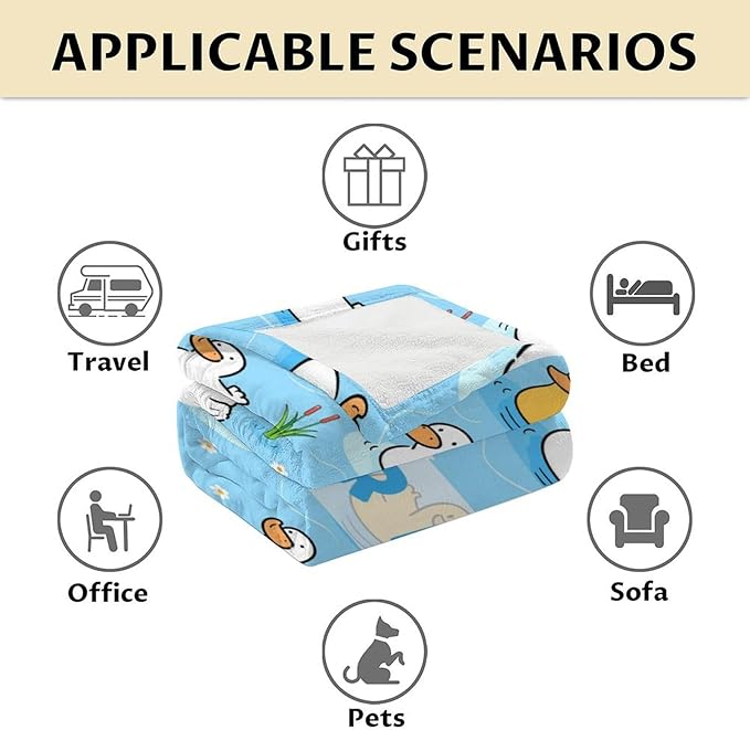 Personalized Duck Throw Blanket - Soft, Fuzzy & Warm - 50x60 Inches Throw Size Blanket for Bed, Couch - Blue for Girls, Boys