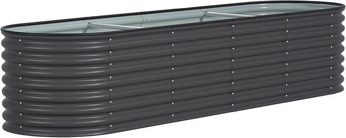 MUPATER Galvanized Raised Garden Bed 8x2x2ft, 9-in-1 Metal Raised Planter Box Oval with 2 Aluminum Support Rods,Outdoor for Vegetable, Flower, Backyard and Patio, Gray