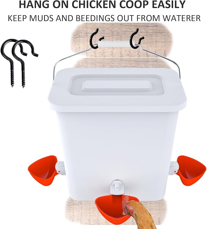 Automatic Chicken Feeder and Waterer Set Chicken Feed Bucket with 3 Feeders Ports Poultry Waterer Water Cups