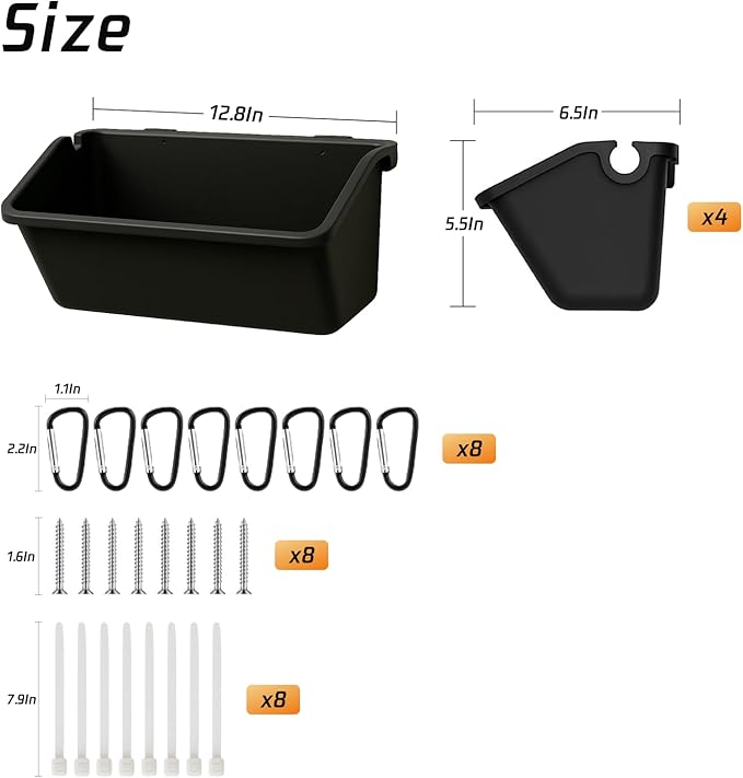 Hanging Chicken Feeder & Water Trough 5Qt – Poultry Coop Feed Buckets for Chickens, Ducks & Goats | Durable Farm Fence Feeders with Metal D-Clips and Screws(4 Pack)