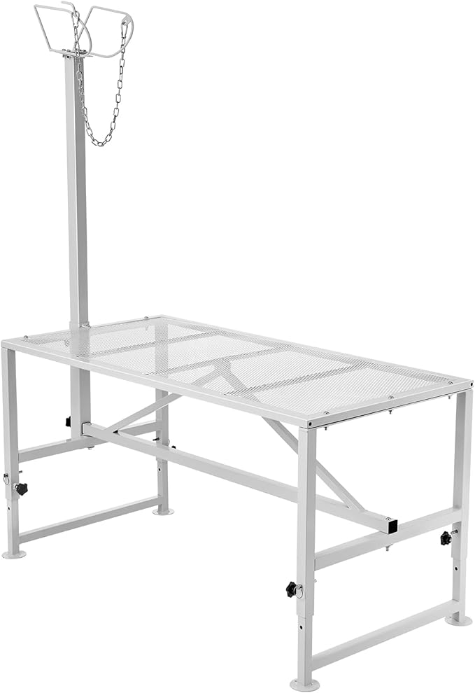 VEVOR Goat Milking Stand - 47x23 inch Metal Livestock Shearing Stand, Adjustable Height 21" to 33", with Headpiece and Nose Loop, 500lbs Capacity, Perfect for Sheep and Goats, White