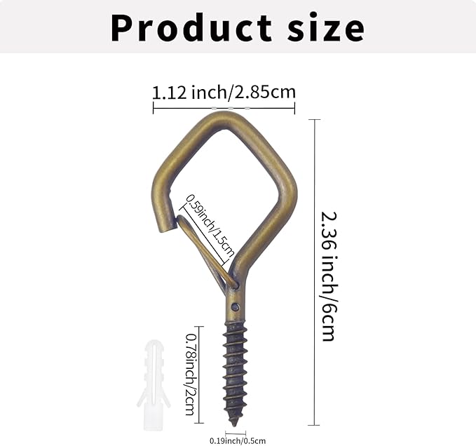 10 PCS Eye Screw Hooks for Hanging Heavy Duty with Safety Buckle.Metal Ceiling Hooks for Hanging Plants,Cup,Wind Chime,Bird Feeders,String Lights at Indoor&Outdoor,2.36 Inches Black