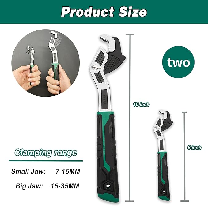 10 Inch Adjustable Wrench - Auto Size Adjusting, 0.6"-1.38" (15-35MM) Self-Adjusting Quick Wrench for Car, Bicycle, Plumbing Repairs